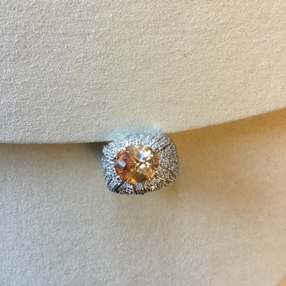 Sterling Silver Yellow Crystal Statement Ring - Picture 4 of 11